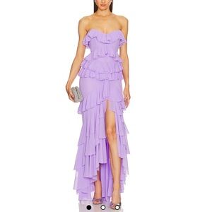 Michael Costello Strapless Lavender Ruffle Dress